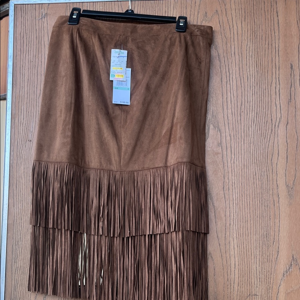 Michael Kors Brown Fringe Midi Skirt